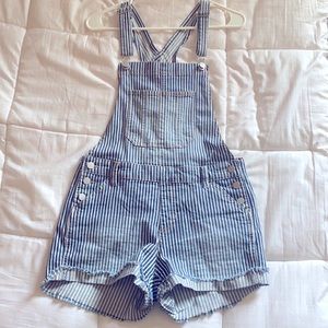 Striped overall shorts